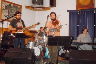 Skjelliphetti: A Conspiracy of Sound played at the Center Stage Cafe on January 15; band members l-r, Noah Sullivan, Phil Schleihauf, Japhy Sullivan and Maddie Field-Green